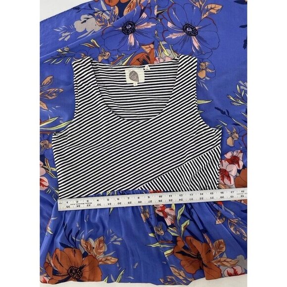 Lilka Anthro Blue Floral Fit & Flare Maxi Hi-Low Sleeveless Boho Dress Sz M - Picture 9 of 10